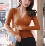 2019 New Sexy Deep V Neck Sweater Women's Pullover Casual Slim Bottoming Sweaters Female Elastic Cotton Long Sleeve Tops Femme