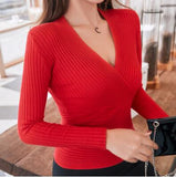 2019 New Sexy Deep V Neck Sweater Women's Pullover Casual Slim Bottoming Sweaters Female Elastic Cotton Long Sleeve Tops Femme