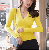 2019 New Sexy Deep V Neck Sweater Women's Pullover Casual Slim Bottoming Sweaters Female Elastic Cotton Long Sleeve Tops Femme