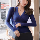 2019 New Sexy Deep V Neck Sweater Women's Pullover Casual Slim Bottoming Sweaters Female Elastic Cotton Long Sleeve Tops Femme